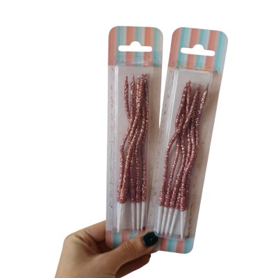 Vela glitter con ondas rosa viejo x6 unidades