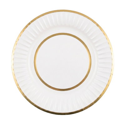 Plato blanco doble borde dorado 23cm x10 unidades