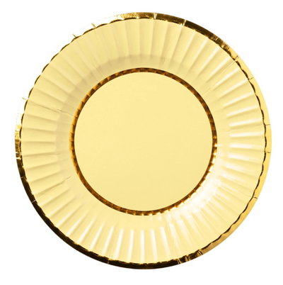 Plato amarillo pastel doble borde dorado 23cm x10 unidades