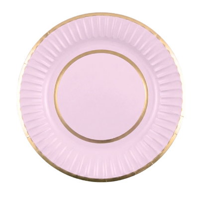 Plato lila pastel doble borde dorado 23cm x10 unidades