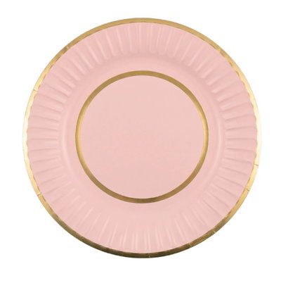 Plato rosa pastel doble borde dorado 23cm x10 unidades