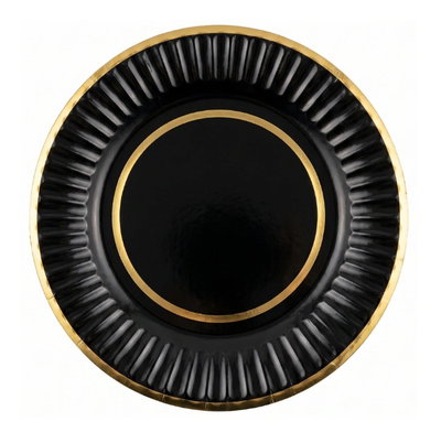 Plato negro doble borde dorado 23cm x10 unidades