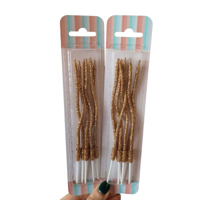 Vela glitter con ondas doradas x6 unidades