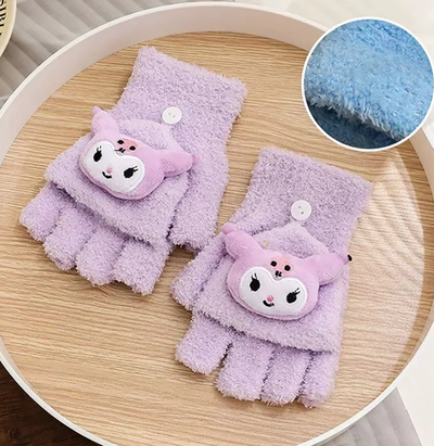 Guantes SIN DEDOS para niños KUROMI LILA