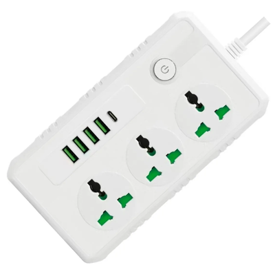 Zapatilla con 3 tomas 4 USB 1 TIPO C 3.4A en caja (B09)