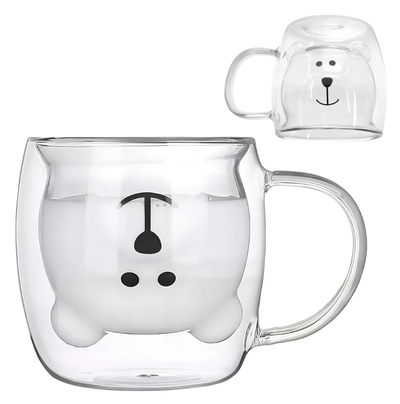 Taza doble vidrio OSITO con asa de 10cm en caja blanca (80033)