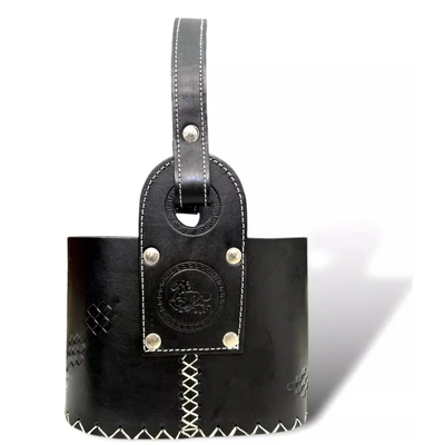 Matero canasta OVALADA de cuero negro PREMIUM con división (Caballo)