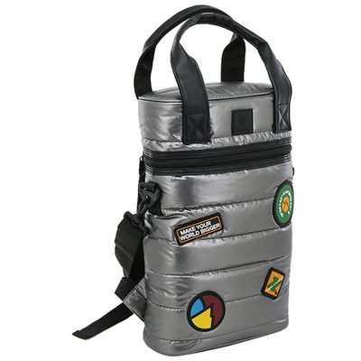 Bolso matero MOCHILA inflable DISCOVERY PLATEADO 1 cierre con parches (18463)