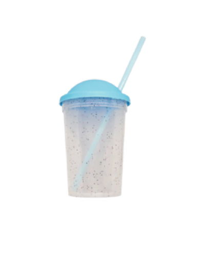 Vaso milkshake CELESTE PASTEL GLITTER con sorbete 330cc (ideal para sorpresitas)