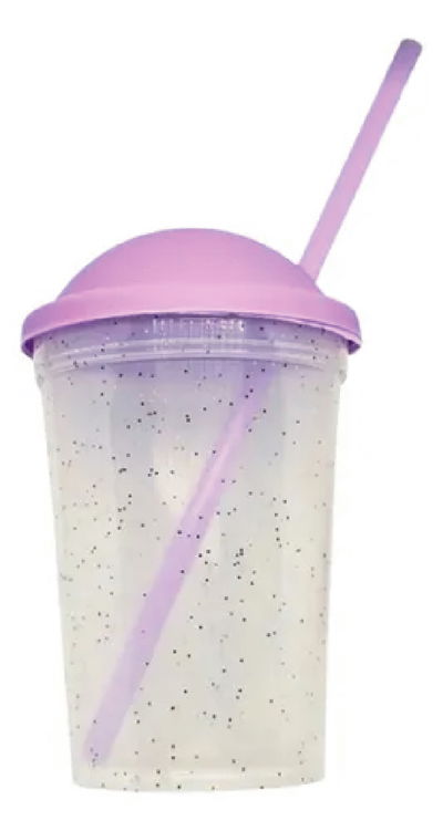 Vaso milkshake LILA PASTEL GLITTER con sorbete 330cc (ideal para sorpresitas)