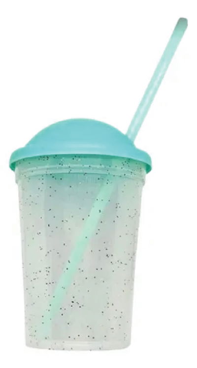 Vaso milkshake VERDE PASTEL GLITTER con sorbete 330cc (ideal para sorpresitas)