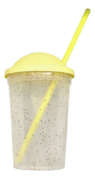 Vaso milkshake AMARILLO PASTEL GLITTER con sorbete 330cc (ideal para sorpresitas)