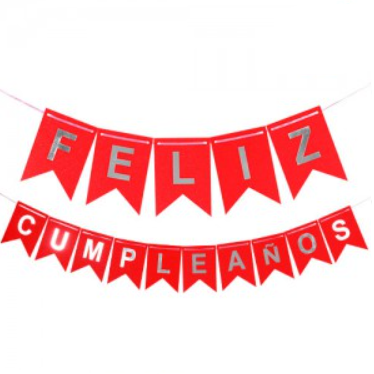 Banderín ROJO "Feliz cumpleaños" glitter 