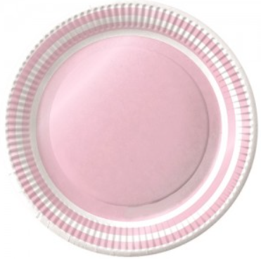 Plato bandeja ROSA PERLADO CON BORDE BLANCO 23cm x6 unidades