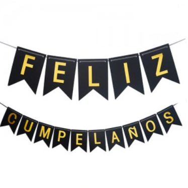 Banderín NEGRO "Feliz cumpleaños" glitter 