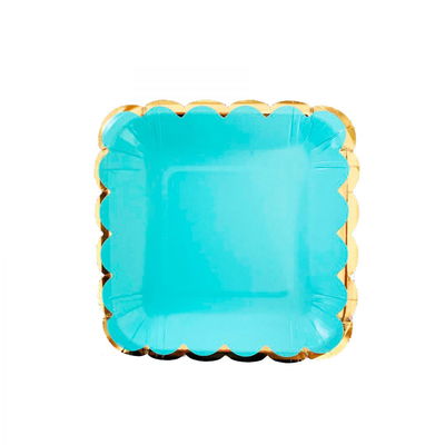 Plato cuadrado onditas doradas VERDE PASTEL 18cm x8 unidades