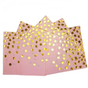 Servilleta ROSA CON LUNARES DORADOS x12 unidades