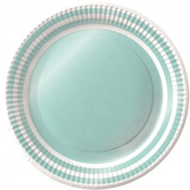 Plato bandeja CELESTE PERLADO CON BORDE BLANCO 23cm x6 unidades