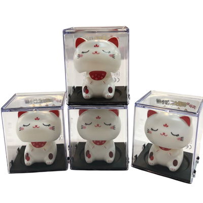 Gato de la fortuna solar mueve CABEZA blanco en cubo transparente