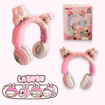 Auricular LABUBU ROSA vincha bluetooth peludito 