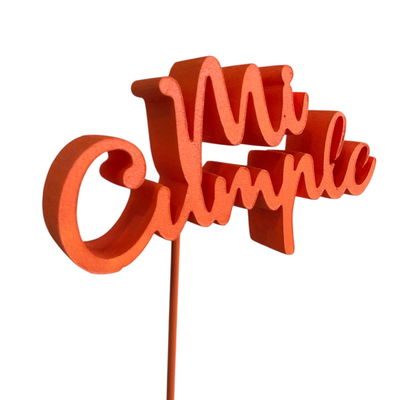 Cartelito cake topper de polifan "Mi cumple" NARANJA x1 unidad
