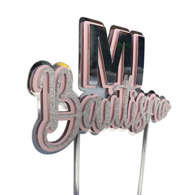 Topper Mi bautismo ROSA PASTEL Y PLATEADO