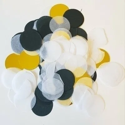 Confetti círculos blanco, negro y dorado