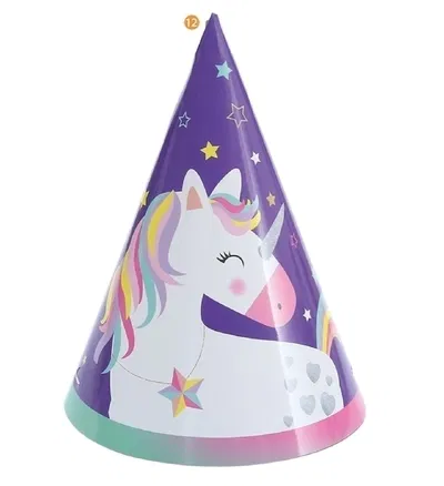 Bonete unicornio violeta y dorado x10 unidades