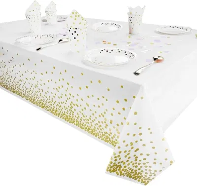 Mantel plástico BLANCO CON LUNARES DORADO 1,37x 2.74m