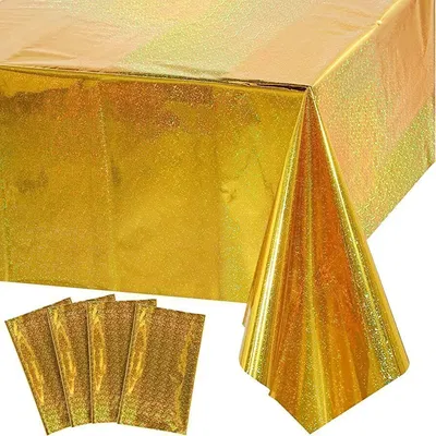 Mantel plástico holográfico dorado 1,35mts de ancho x 1,80mts de largo