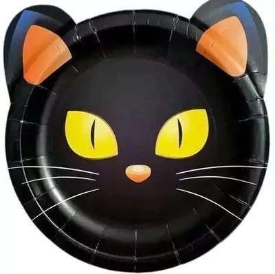 Plato gato halloween x8 unidades