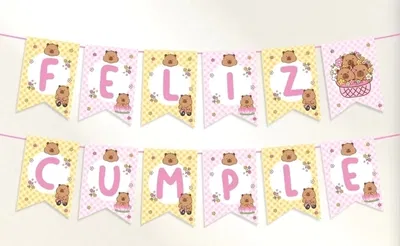 Banderín feliz cumpleaños capibara kawai flores