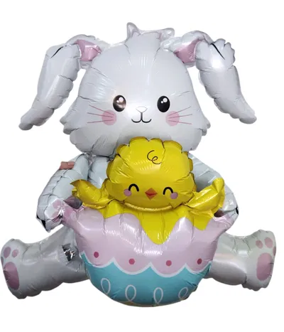 Globo conejo de pascua blanco con pollito 60cmx92cm aprox.