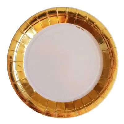 Plato blanco borde dorado 23cm x6 unidades