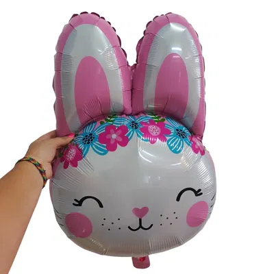 Globo cabeza de conejo de pascua con flores 68cm aprox.