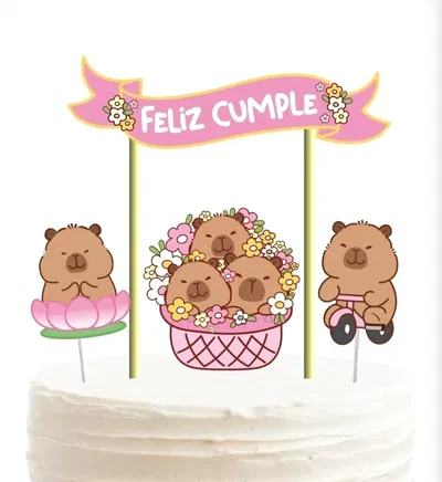 Topper silueta capibara kawai flores