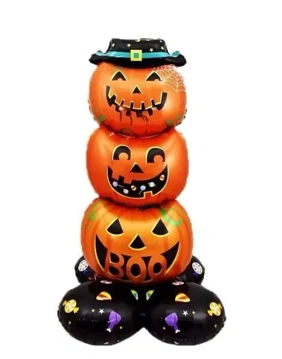 Globo halloween 3 calabazas con base, enorme, 1.20mts