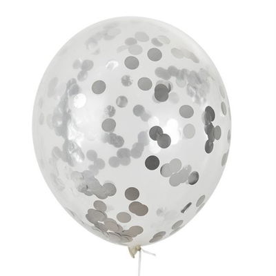Globo transparente con confetti PLATEADO x5 unidades