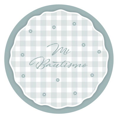 Plato de sitio Mi Bautismo cuadrillé CELESTE x12 unidades