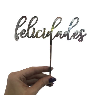 Topper de madera FELICIDADES PLATEADO