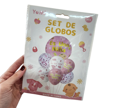 Set globo x7 "Es una niña" ROSA