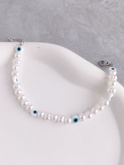 PULSERA PERLA Y OJO PROTECTOR