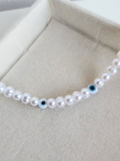 PULSERA PERLA Y OJO PROTECTOR