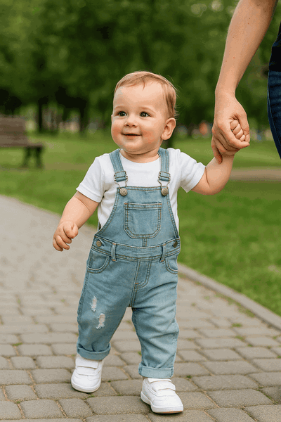 Jardinero celeste rasgado bebès uisex 