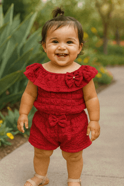 Conjunto de beba moño rojo