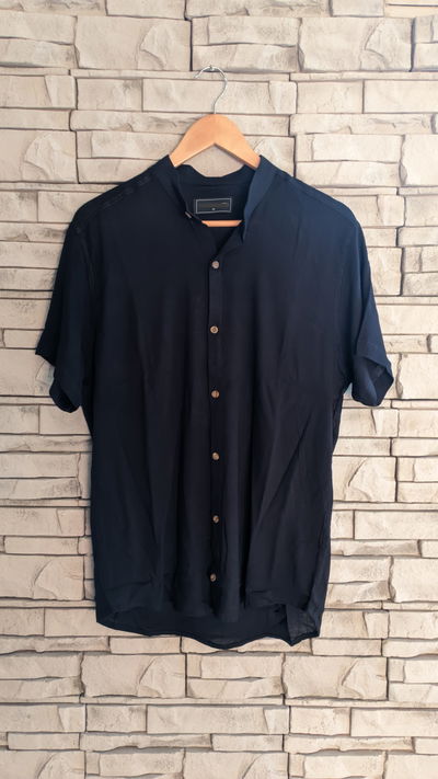 Camisa lino cuello mao negro 