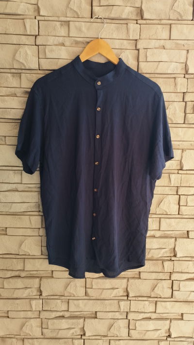 Camisa lino cuello mao azul marino 