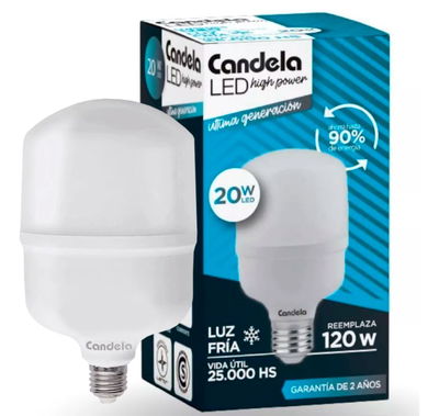 LAMPARA HI POWER 20W CANDELA LUZ FRIA (B20)