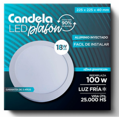 Plafon Led redondo base 18W Aluminio luz fria 