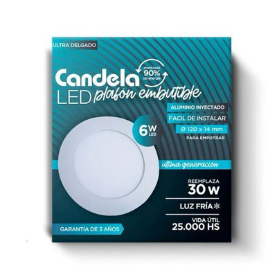 LED PLAFON REDONDO EMB 6 W  ALUM FRIO CANDELA (B20)